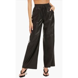 Good American Black Faux Leather Wide Leg Pants Elastic Waist Size 5= 2XL EUC